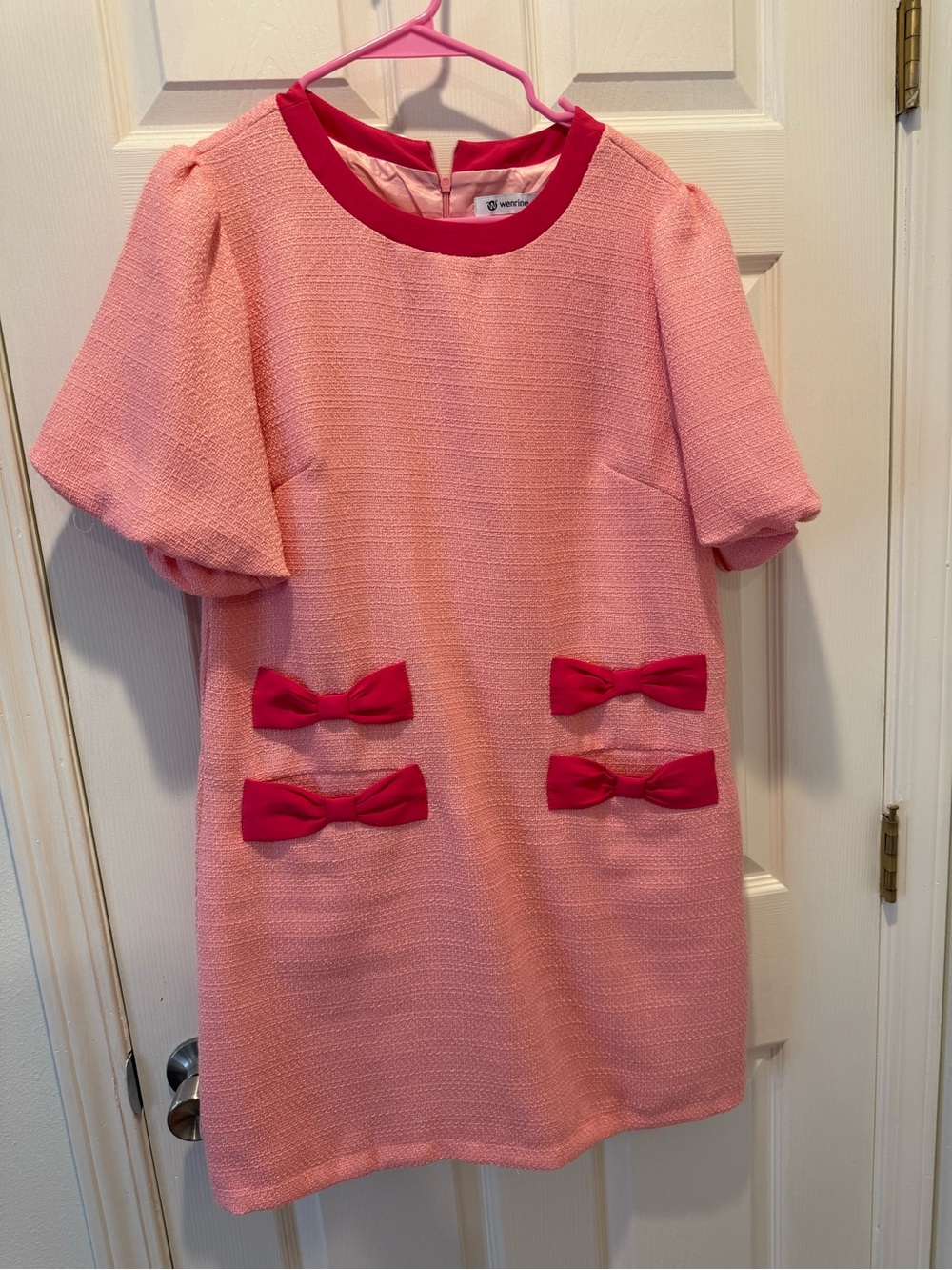 Womens Pink Bow-Trim Shift Dress